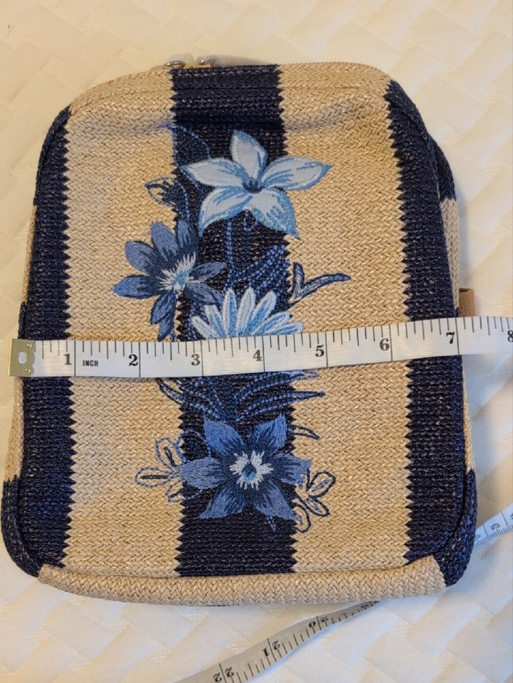 VERA BRADLEY Mini Straw Backpack Navy Blue Floral Embroidered Stripe - Picture 12 of 14
